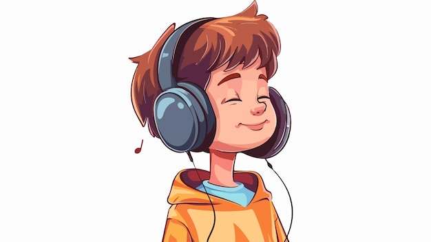 Happy Young Boy Listening to Music with Headphones