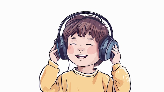 Happy Young Boy Listening to Music with Headphones