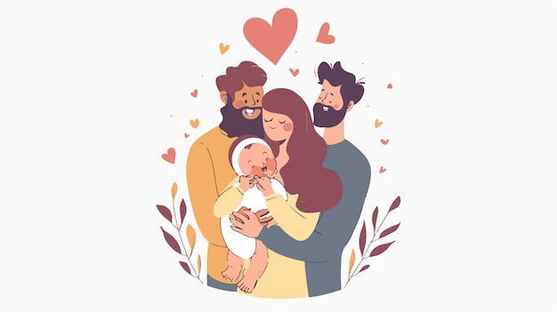 Vector happy young couple holding newborn baby above white background