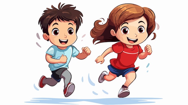 Happy Young Couple Jogging Vector Illustration