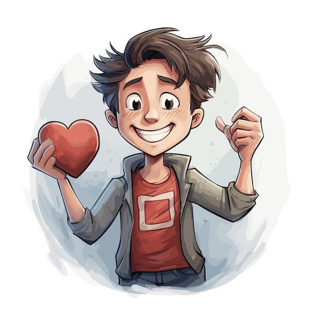 Happy Young Man Holding a Heart Vector illustration