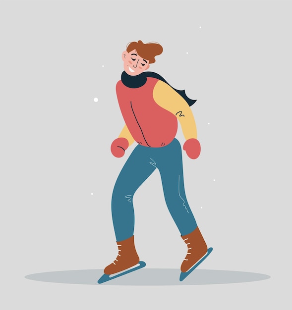 A happy young man is skating. Active winter sports. Stylish vector illustration in a flat style. Vector