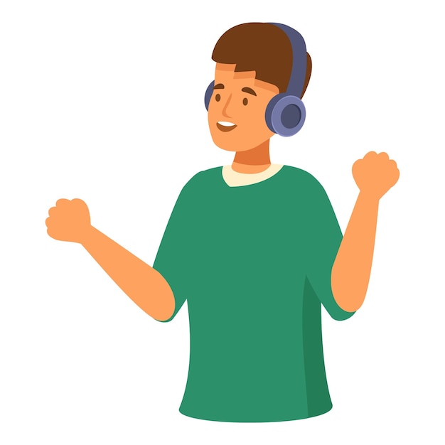 Happy young man listening music in headphones and dancing enjoying modern sound