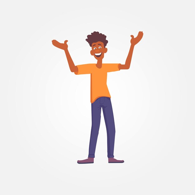 happy young man with arms raised vector illustration