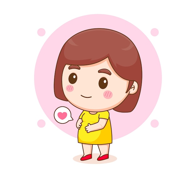 Happy young pregnant woman Chibi cartoon character