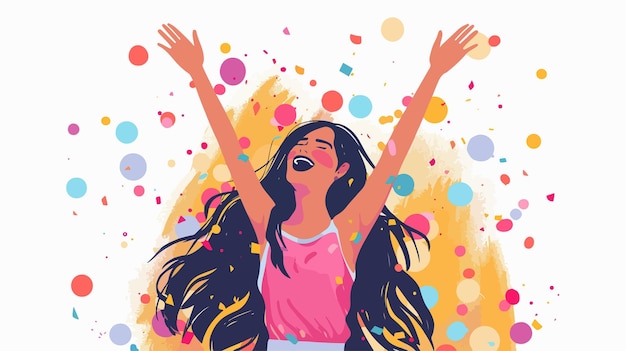 Happy young woman celebrating with hands up