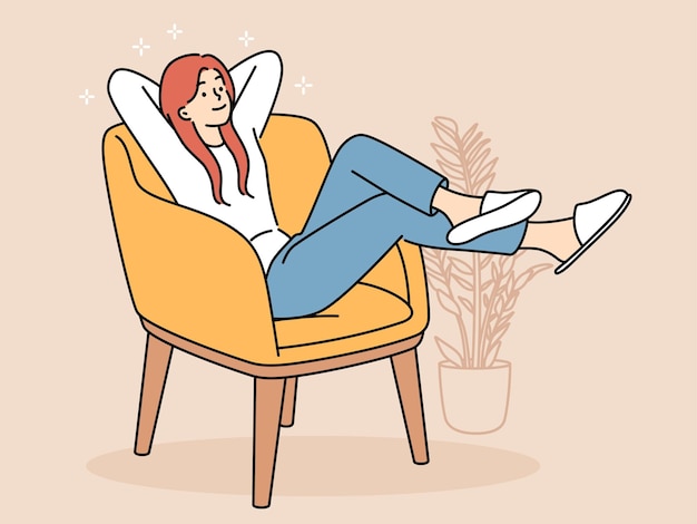 Happy young woman relax in chair