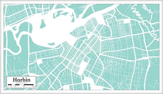 Harbin China City Map in Retro Style Outline Map