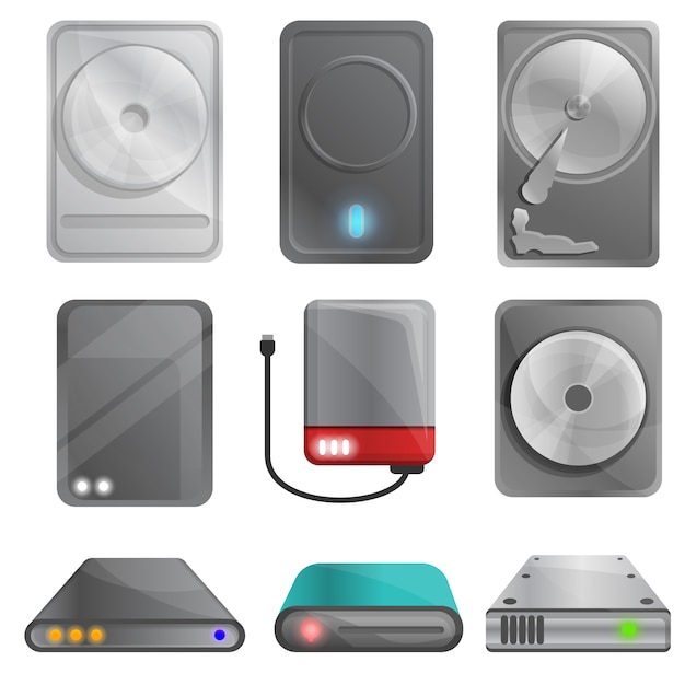 Hard disk set, cartoon style