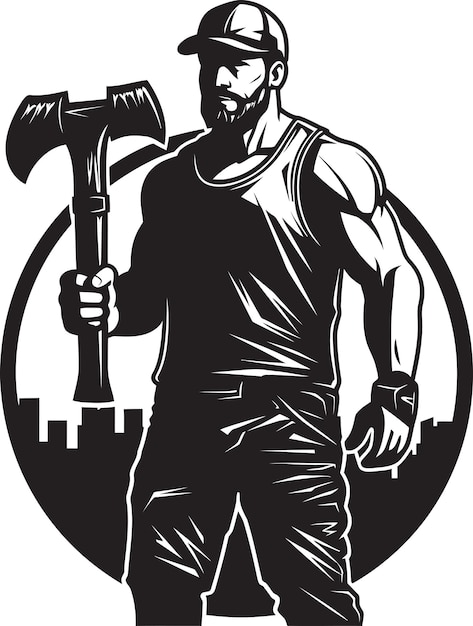 Hard Hat Hammer Vector Logo Symbol Mighty Builder Worker with Hammer Icon