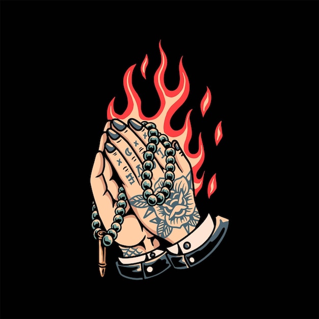 the hard prayer tattoo vector design