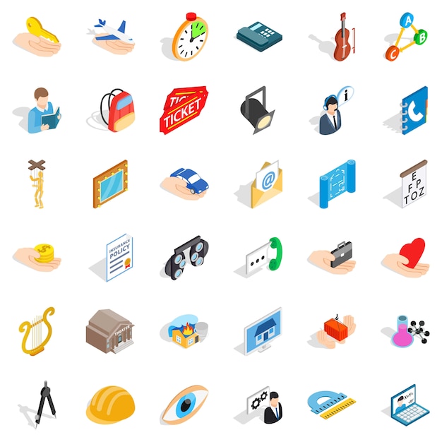 Hard work icons set, isometric style