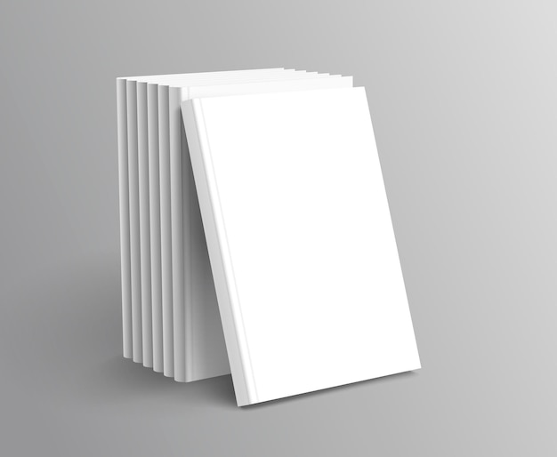 Hardcover books set standing on grey background in 3d illustration