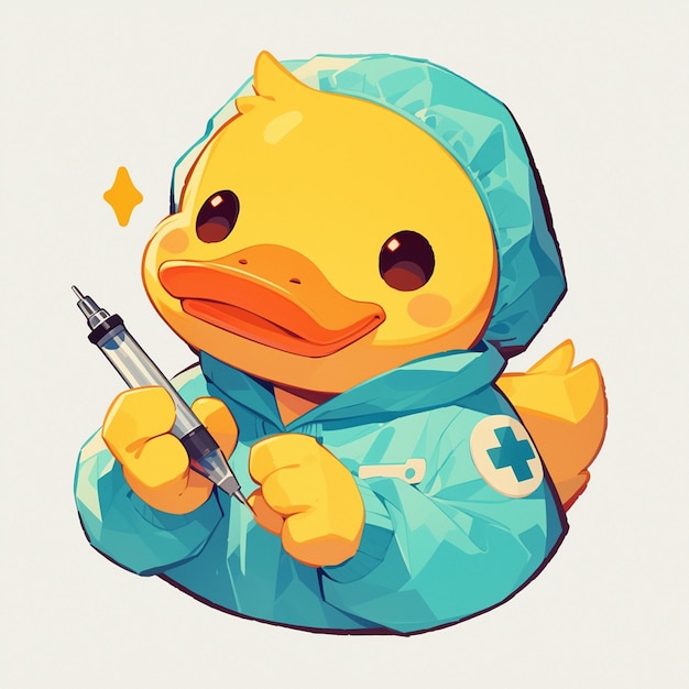 A hardworking duck doctor cartoon style