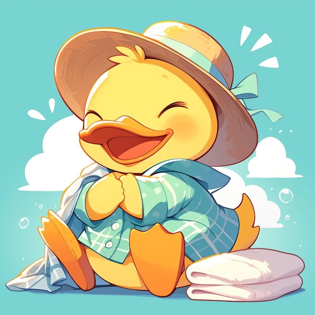 A hardworking duck laundry worker cartoon style