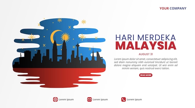 Hari Merdeka Malaysia or Malaysia Independence Day background with silhouette buildings