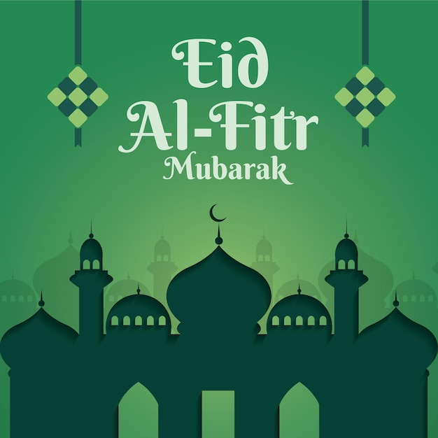 Hari Raya Aidilfitri or Eid AlFitr vector illustration with traditional malay mosque