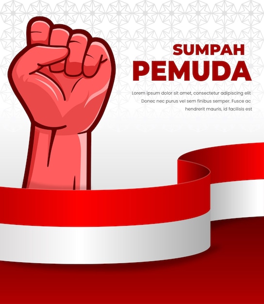 Hari sumpah pemuda with hand clenched and indonesian flag illustration