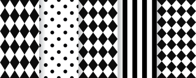 Harlequin seamless pattern Vector illustration Black white background with rhombuses