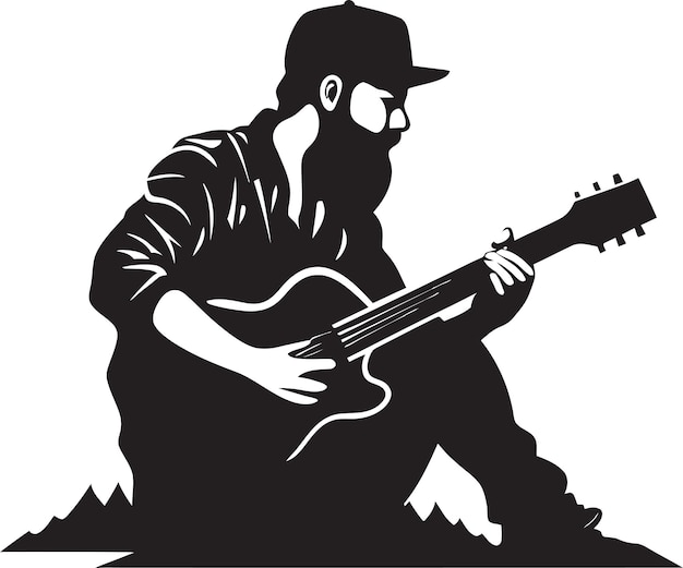 Harmonic Harmony Guitar Player Logo Design Fretboard Finesse Musician Icon Vector