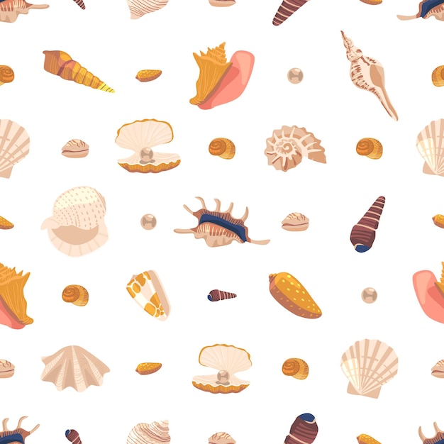 Harmonious Arrangement Of Seashells Forms A Captivating Seamless Pattern Evoking A Tranquil Coastal Ambiance And Adding A Touch Of Natureinspired Elegance To Any Design Cartoon Vector Illustration