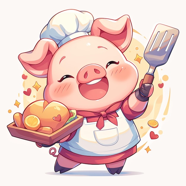 A harmonious pig baker cartoon style