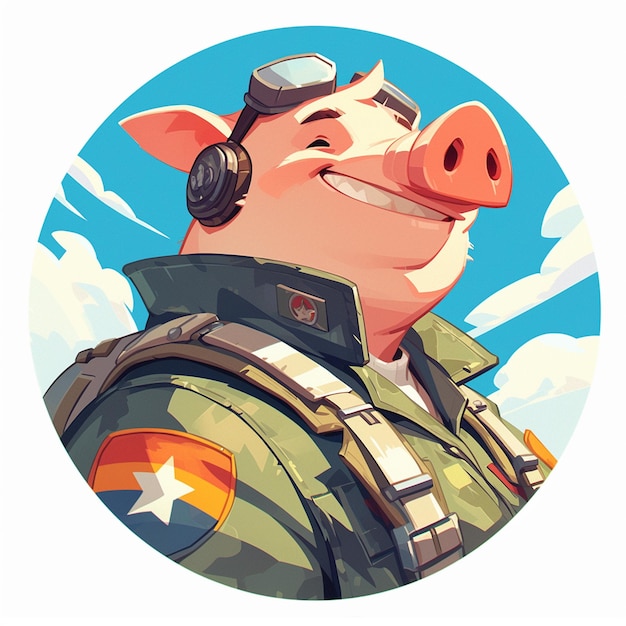 A harmonious pig pilot cartoon style