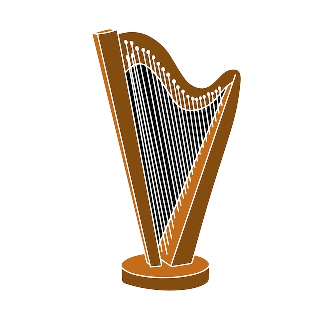 Harp in hand drawn color style Musical instrument vector illustration