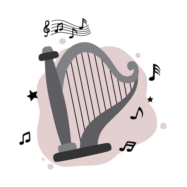 Harp and music notes