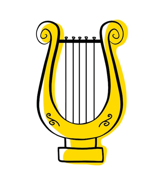 Harp outline musical instrument vector isolated silhouette simple hand drawn lyre doodle icon