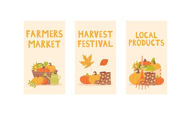 Vector harvest festival background poster set