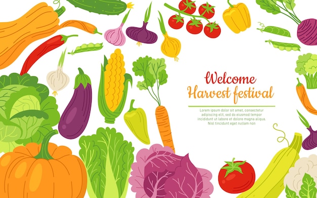 Harvest Festival welcome banner cartoon vegetables farming poster template card healthy diet food