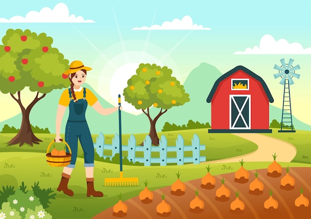 Harvest Season Vector Illustration with Autumn of Pumpkins and Seasonal Agricultural on a Farm