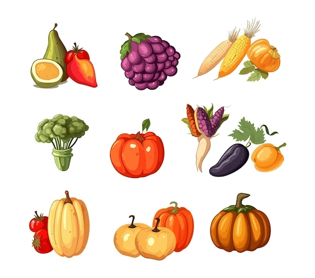 Harvest Vegetables and Fruits clipart Fall Harvest Vegetables and Fruits Autumn Harvest Vegetable