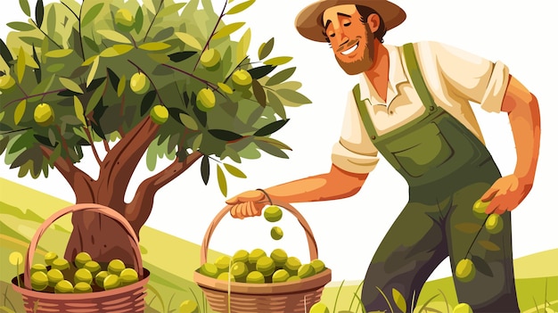 Harvesting Olives Cartoon Vector Illustration