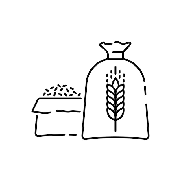 Harvesting vector logos with wheat grains Agriculture and global farming Line Icons Grain wheat and barley sack