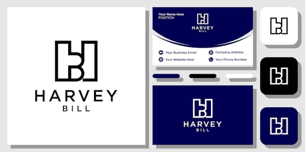 Harvey Bill initials simple unique clean name with business card template