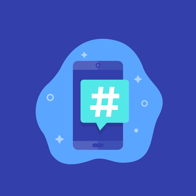 Hashtag icon with smart phone vector