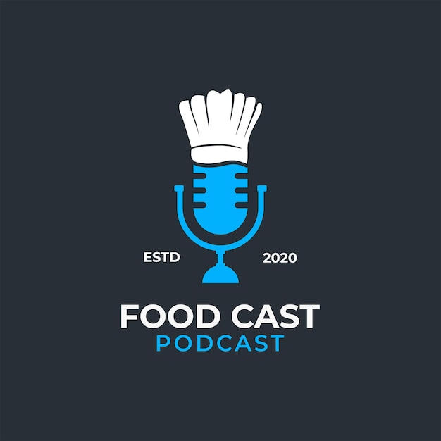 Hat cooking and mic for podcast logo icon for food cooking restaurant blog video vlog review channel