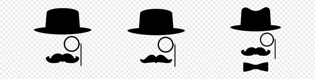 Vector hat mustaches monocle and bow tie