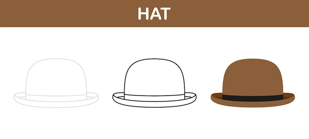 Hat tracing and coloring worksheet for kids