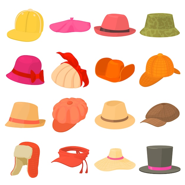 Hat types icons set headdress