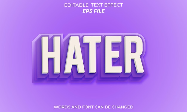 Vector hater text effect 3d editable text vector template