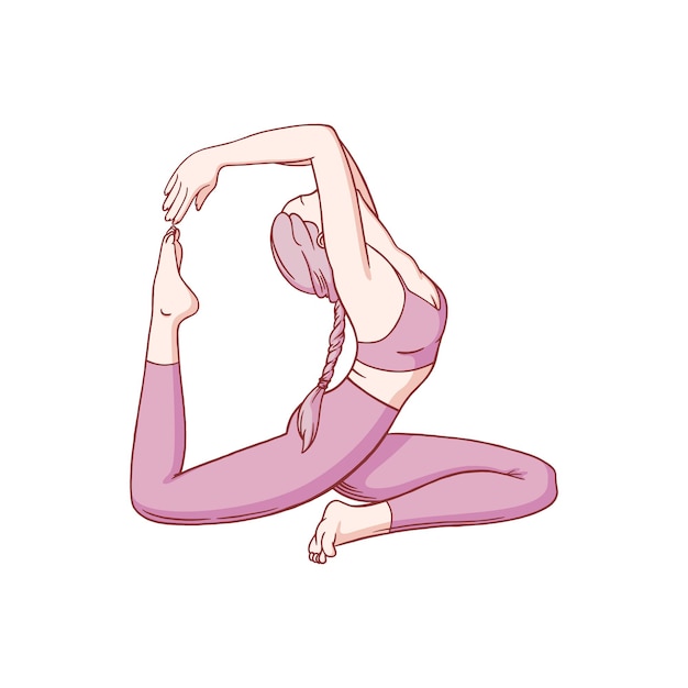 Hatha yoga stretching pose for flexibility Woman practicing yoga pose Colored sketch vector