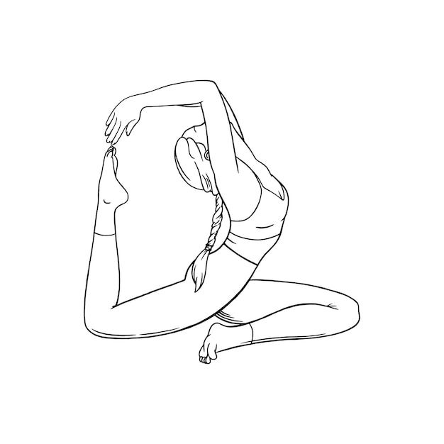 Hatha yoga stretching pose for flexibility. Woman practicing yoga pose. Sketch vector illustration isolated on white background