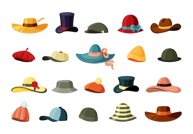 Hats and color caps set.