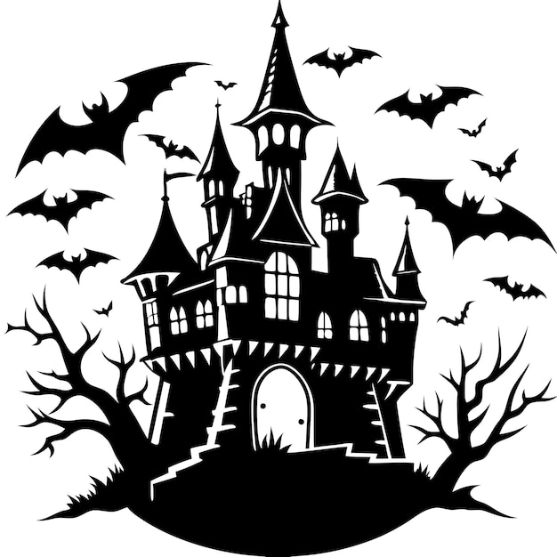 Haunted Castle in Dark and Spooky Setting Vector Design