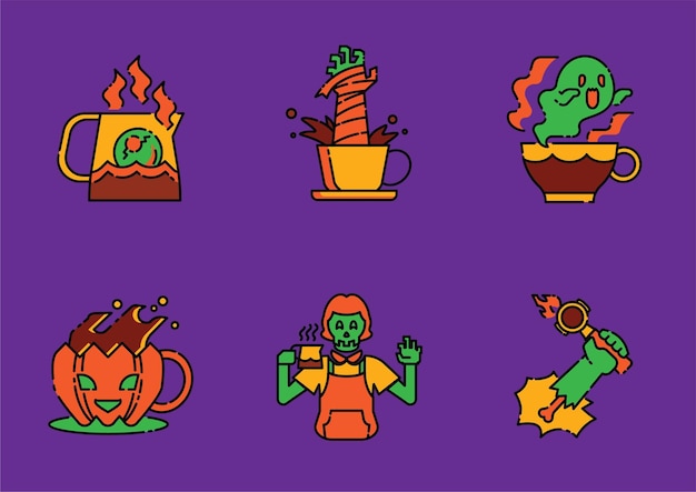 Haunted coffee cafe illustration set