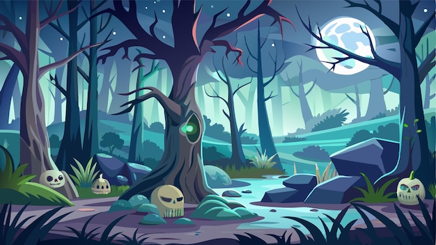 Haunted forest cartoon background 11