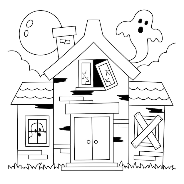 Haunted House Halloween Coloring Page for Kids